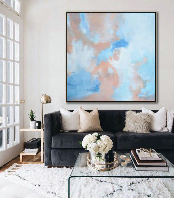 Handmade Painting Large Abstract Art,Abstract Landscape Oil Painting,Living Room Wall Art,Purple,Blue,White